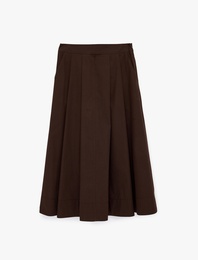 Pamuklu Cepli Pile Detaylı Çan Kesim Midi Poplin Etek