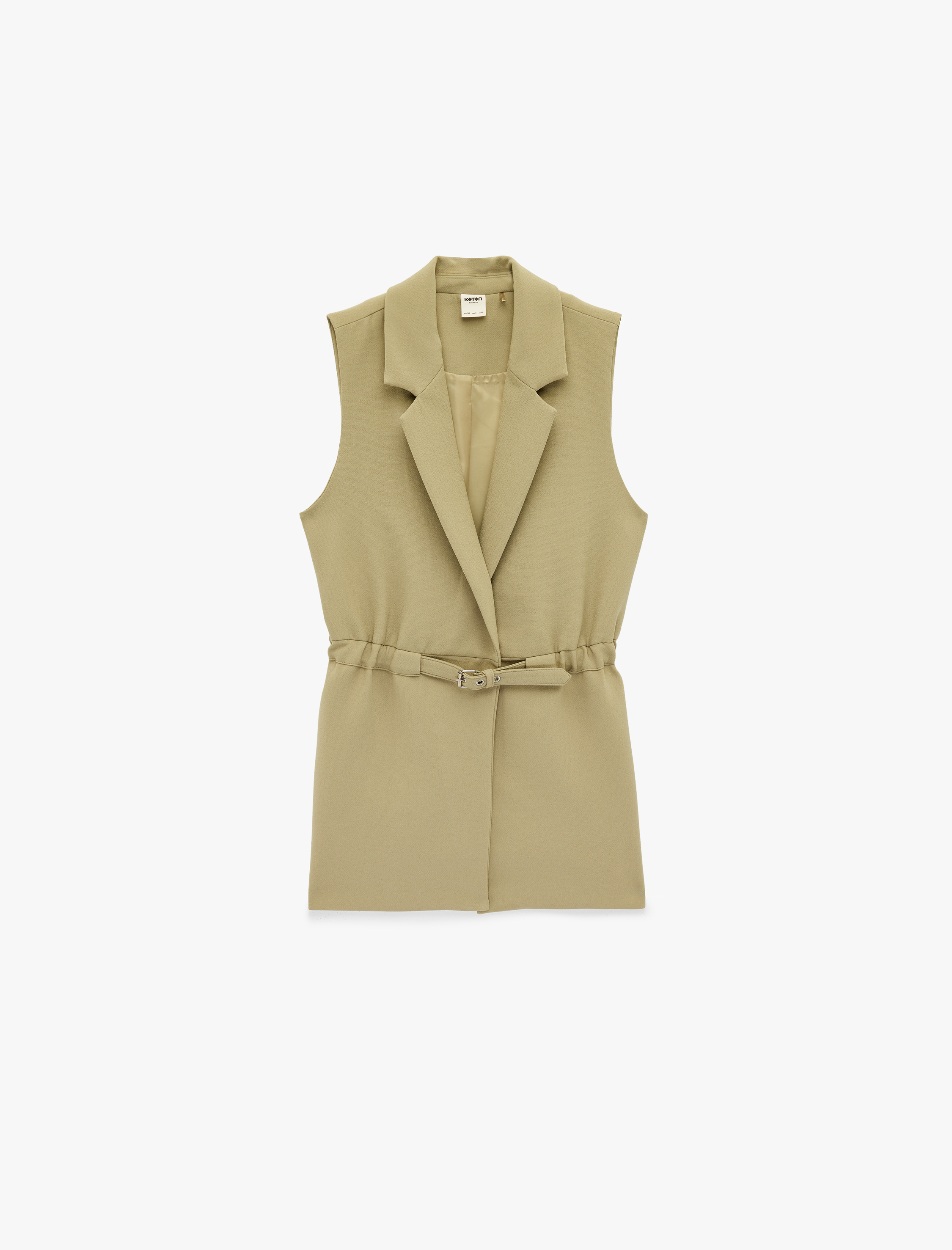   Regular Fit Kolsuz Kemerli Kruvaze Yaka Yelek