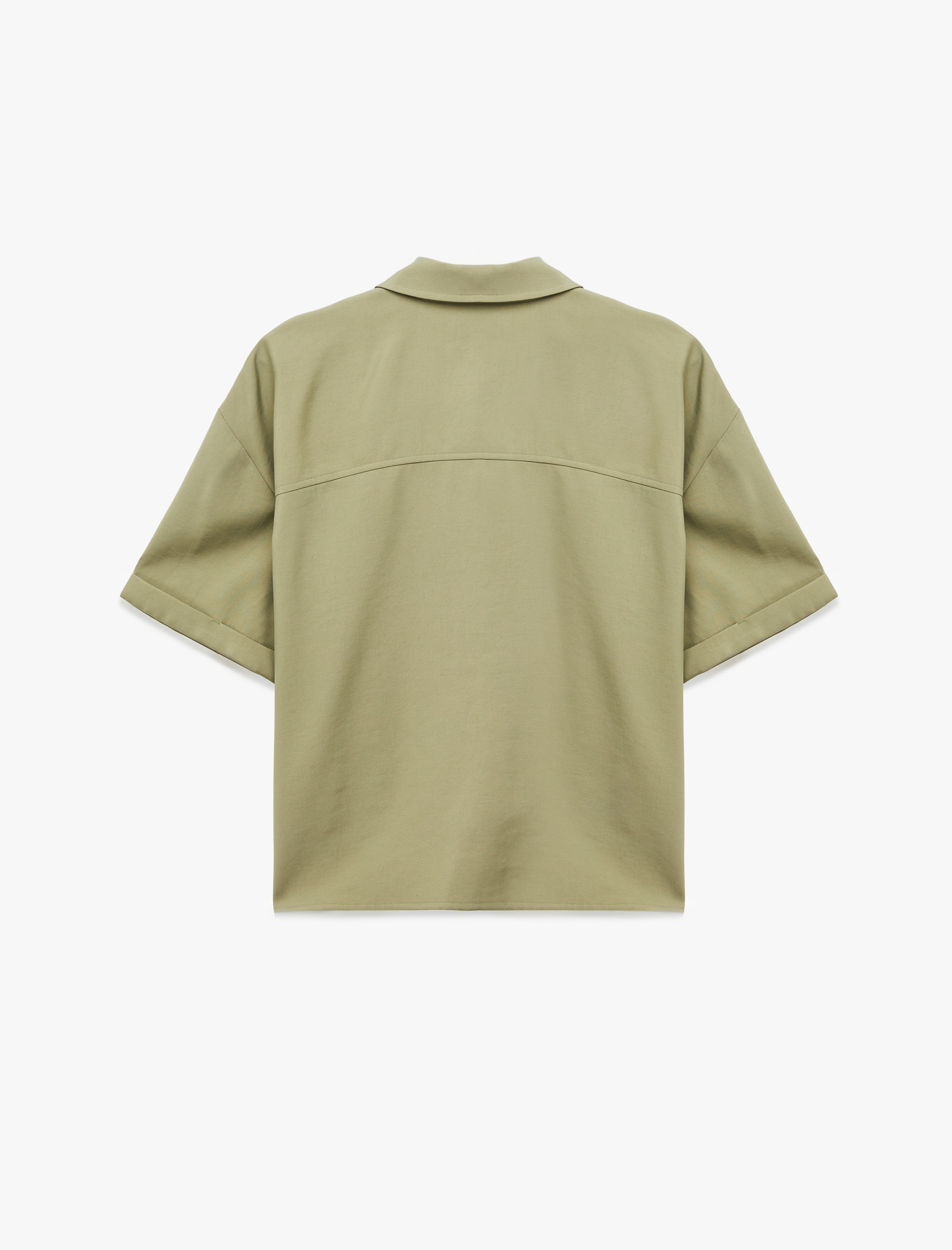   Cupro Kumaş Gömlek Yaka Yarım Fermuarlı Kısa Kollu Oversize Bluz