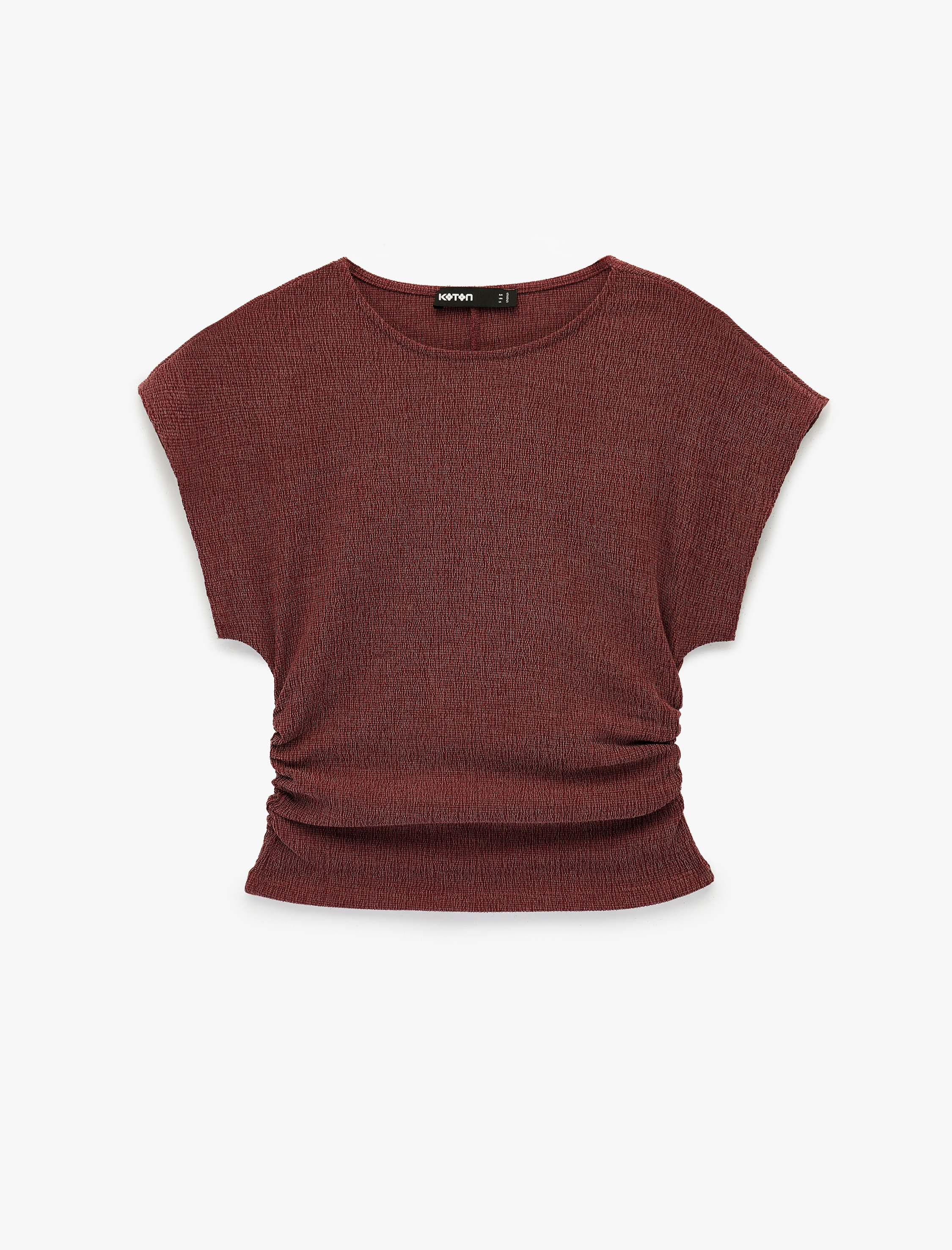   Bürümcük Kumaş Slim Fit Kısa Kollu Bisiklet Yaka Drapeli Dokulu Tişört