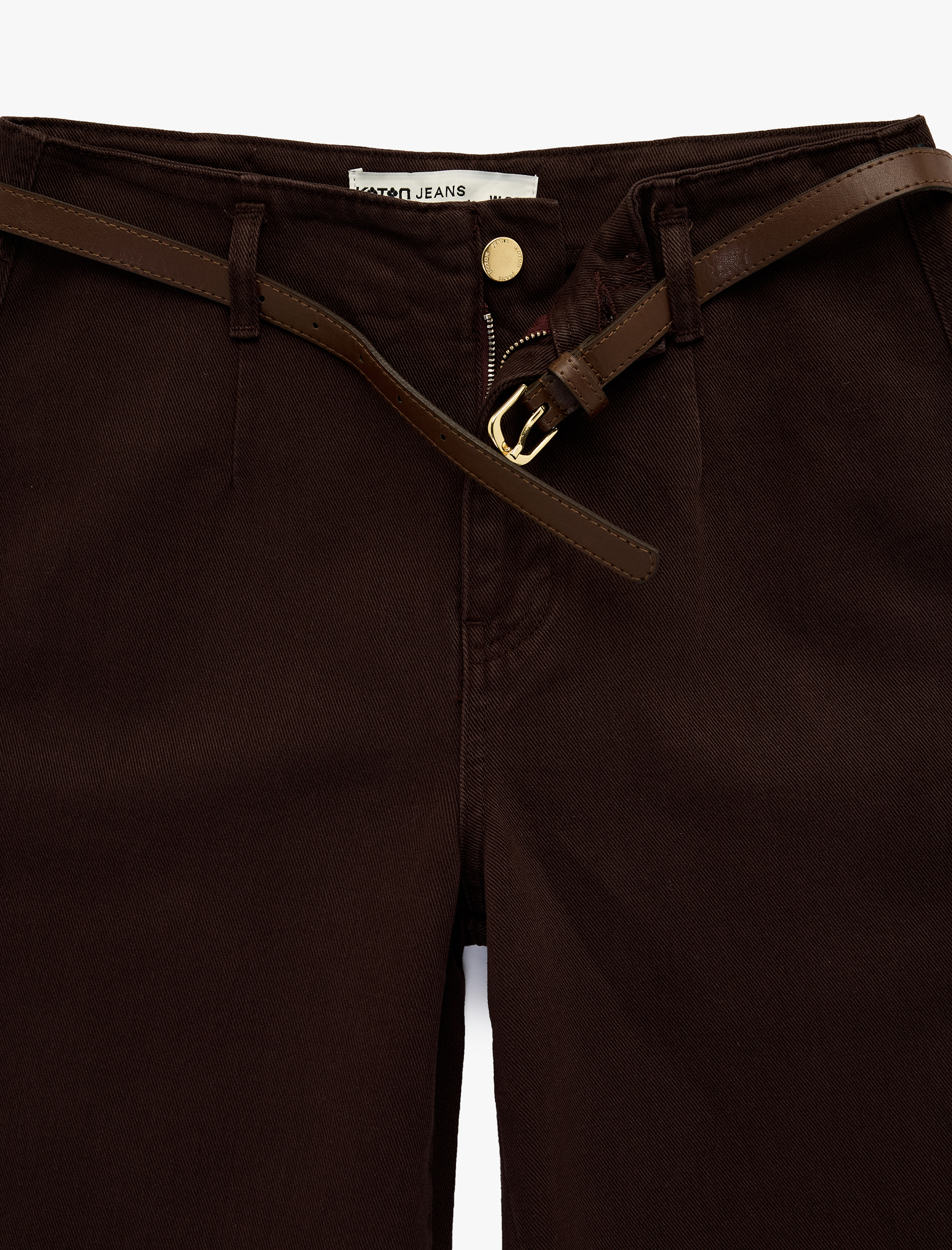   Kemer Detaylı Pamuklu Kısa Geniş Paça Pantolon - Wide Leg Jeans