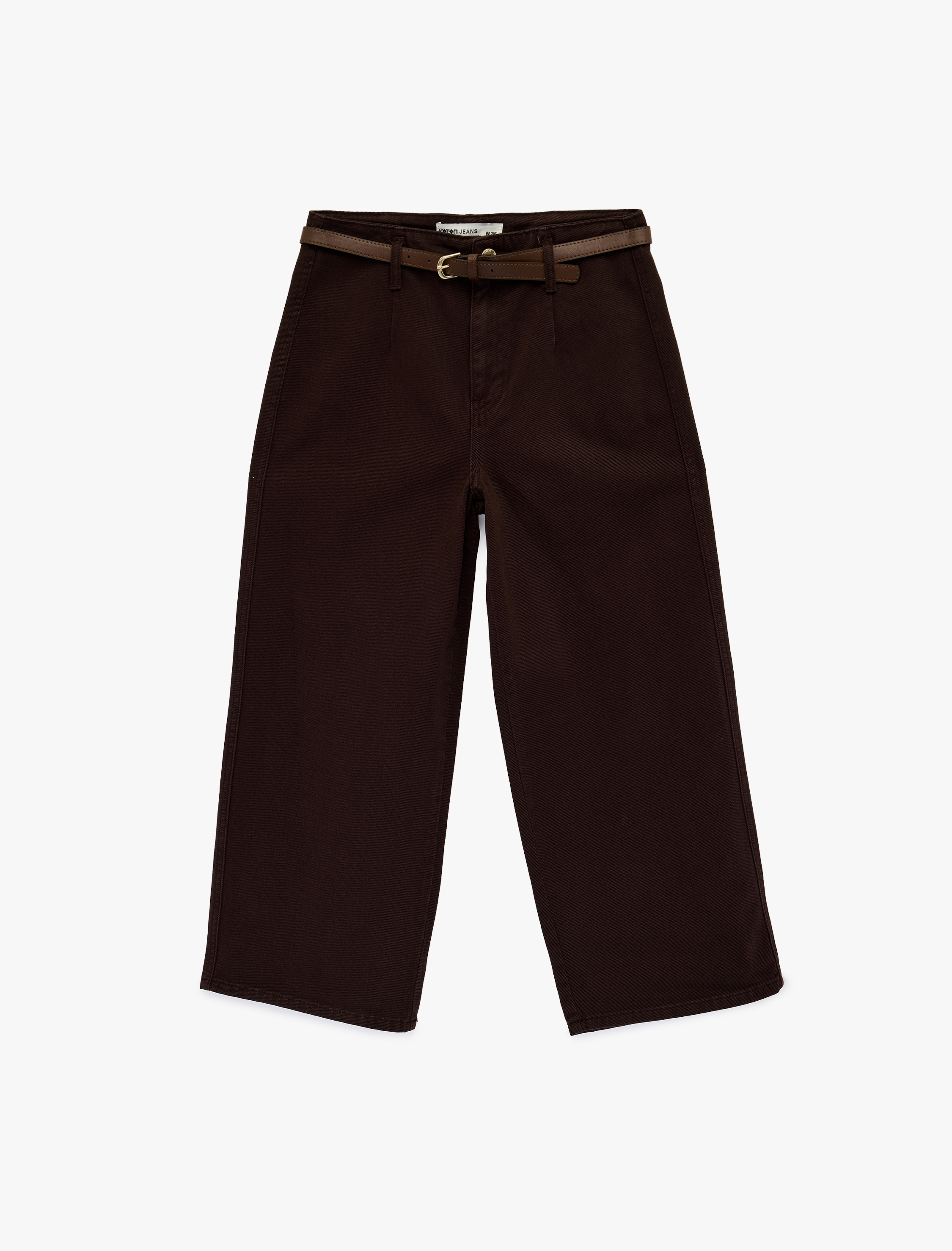   Kemer Detaylı Pamuklu Kısa Geniş Paça Pantolon - Wide Leg Jeans