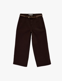 Kemer Detaylı Pamuklu Kısa Geniş Paça Pantolon - Wide Leg Jeans