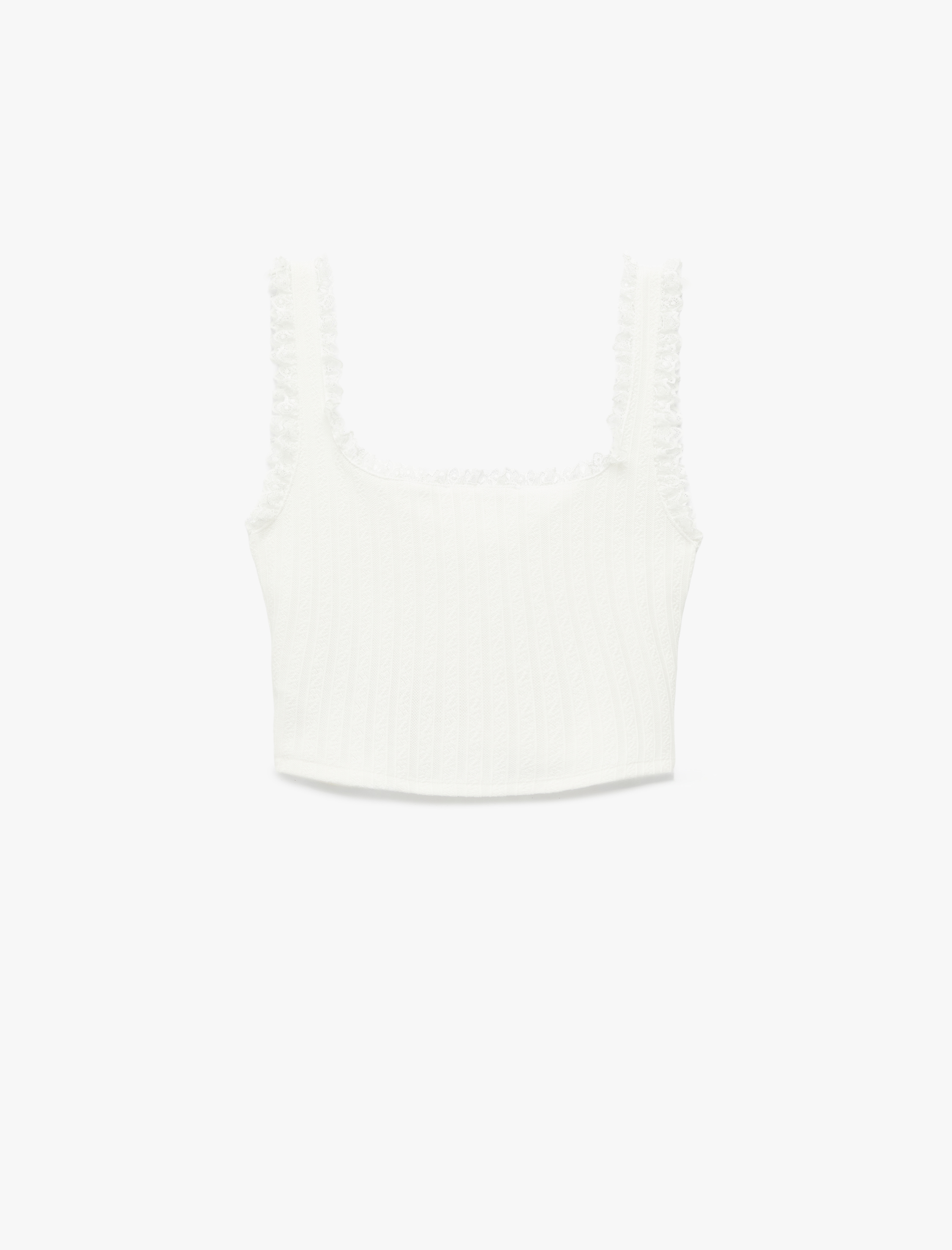   Pamuklu Dantel Detaylı Kolsuz U Yaka Fırfırlı Crop Top