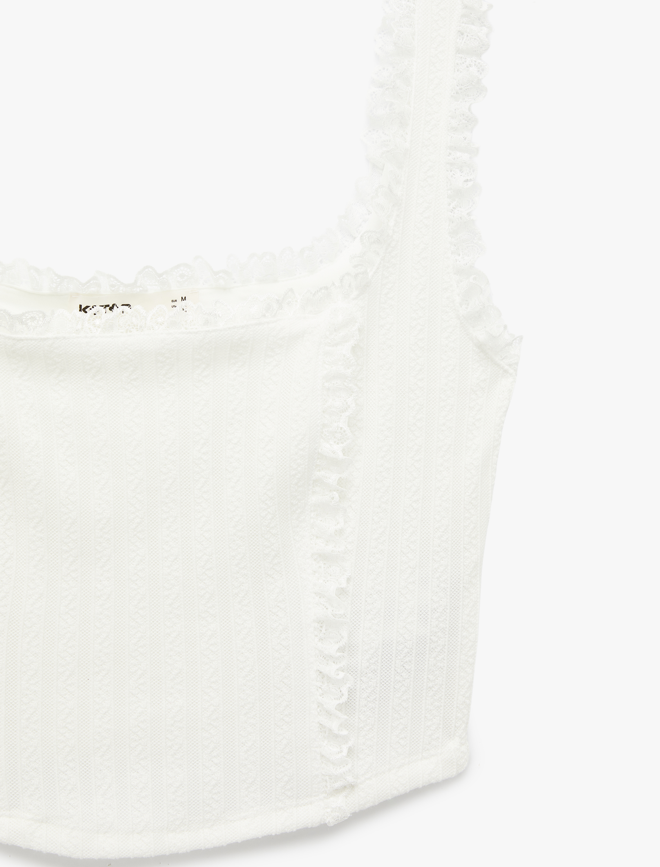   Pamuklu Dantel Detaylı Kolsuz U Yaka Fırfırlı Crop Top