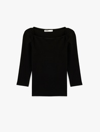 Pamuklu Slim Fit Uzun Kollu Kare Yaka Bluz