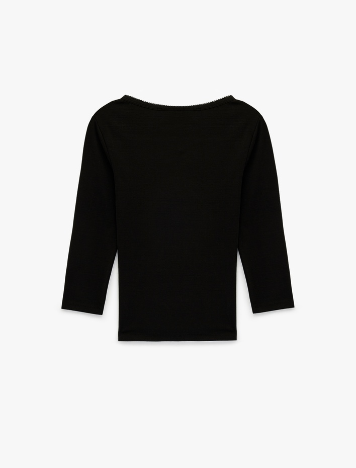  Pamuklu Slim Fit Uzun Kollu Kare Yaka Bluz