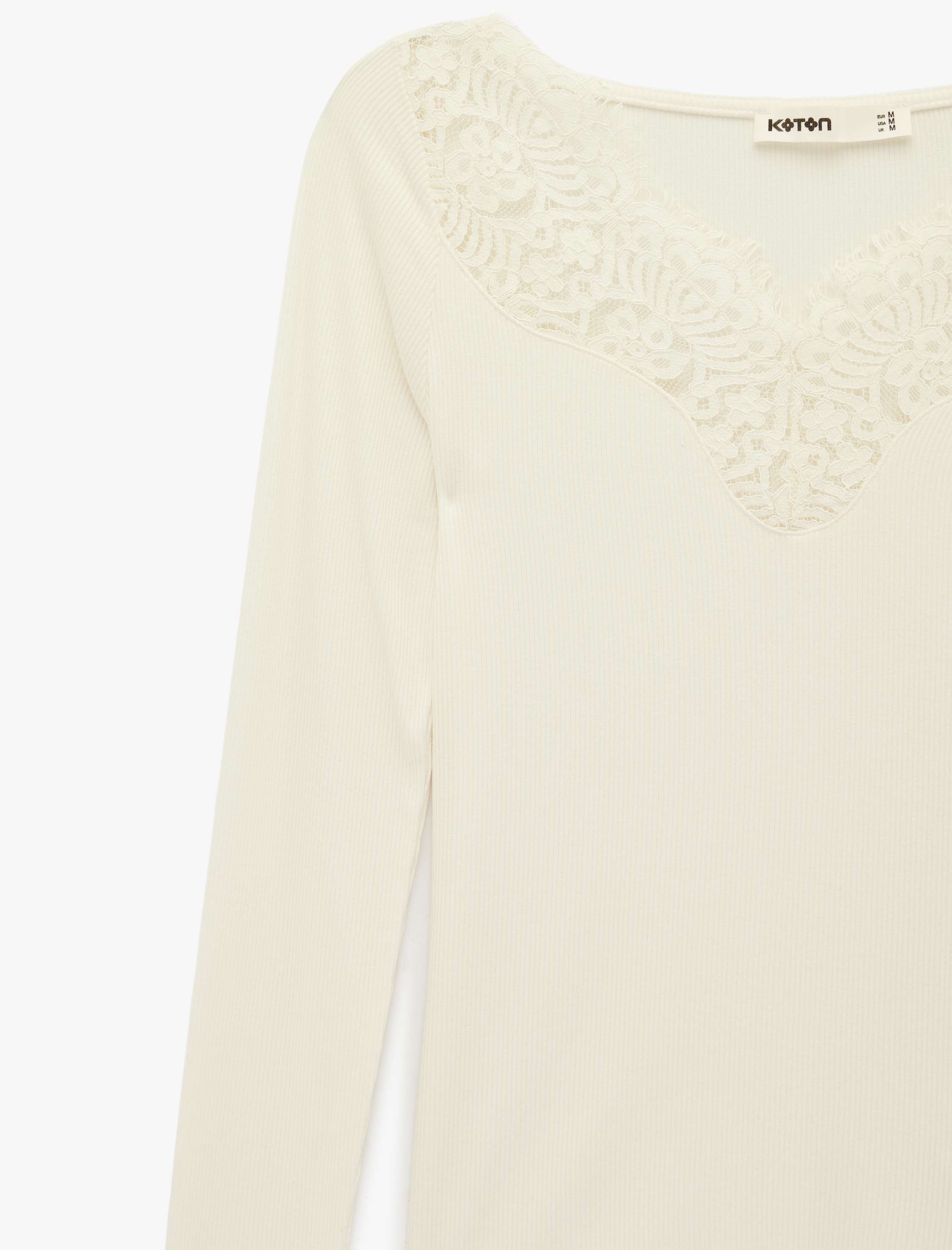   Viskon Slim Fit Uzun Kollu V Yaka Dantel Detaylı Tişört