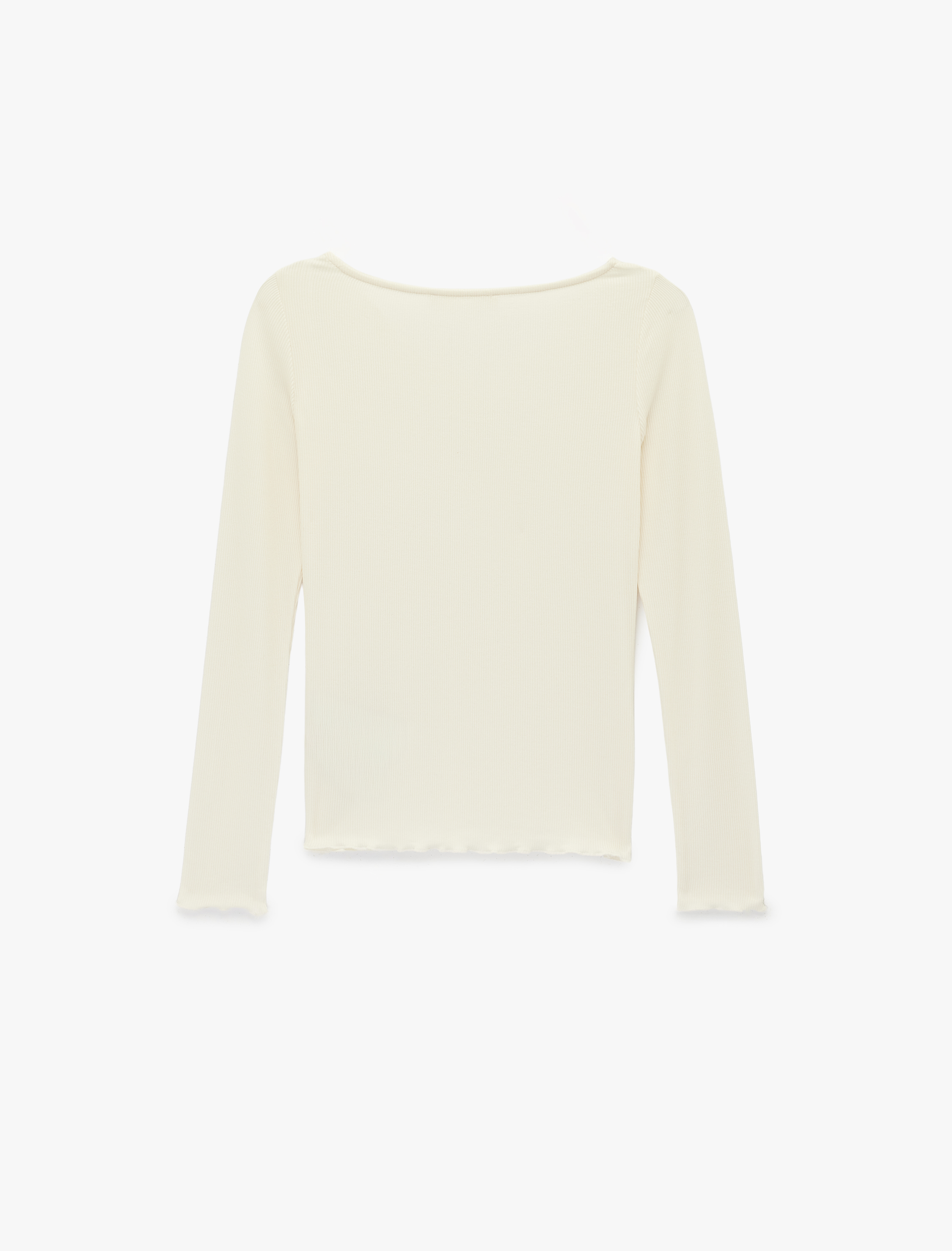   Viskon Slim Fit Uzun Kollu V Yaka Dantel Detaylı Tişört