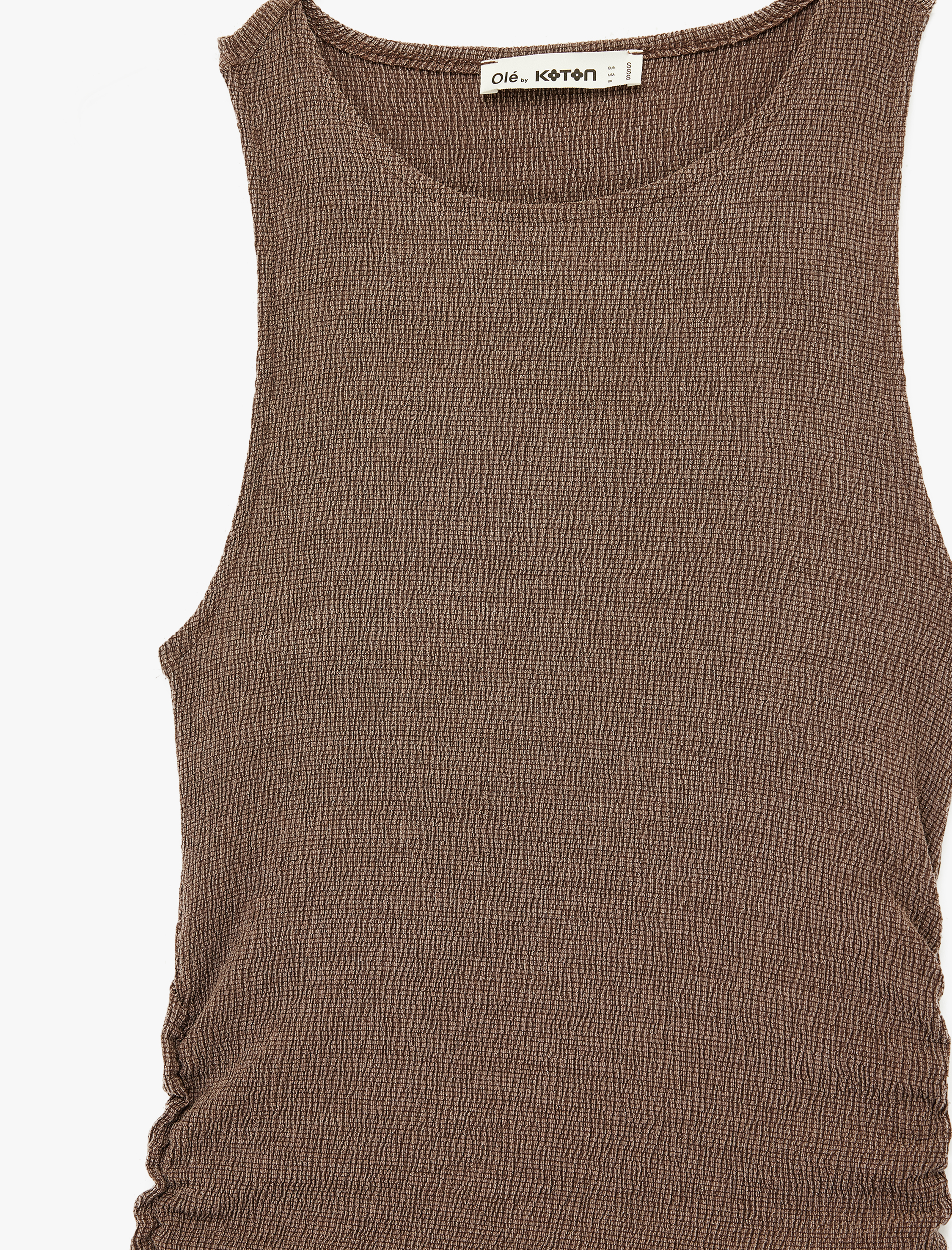   Büzgü Detaylı Kolsuz Bisiklet Yaka Bodycon Uzun Elbise