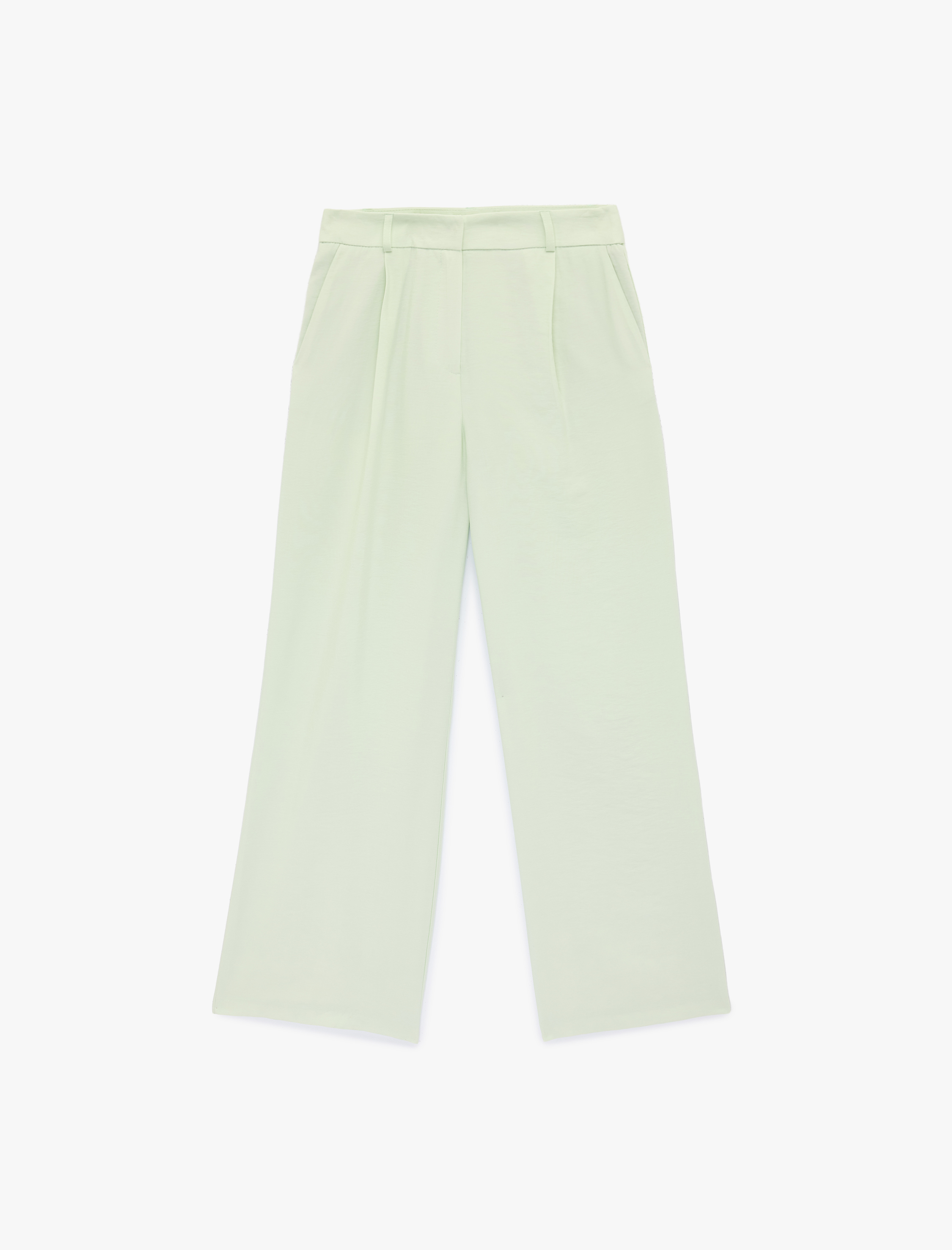   Pile Detaylı Cepli Yüksek Bel Geniş Paça Palazzo Pantolon