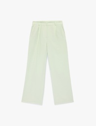 Pile Detaylı Cepli Yüksek Bel Geniş Paça Palazzo Pantolon