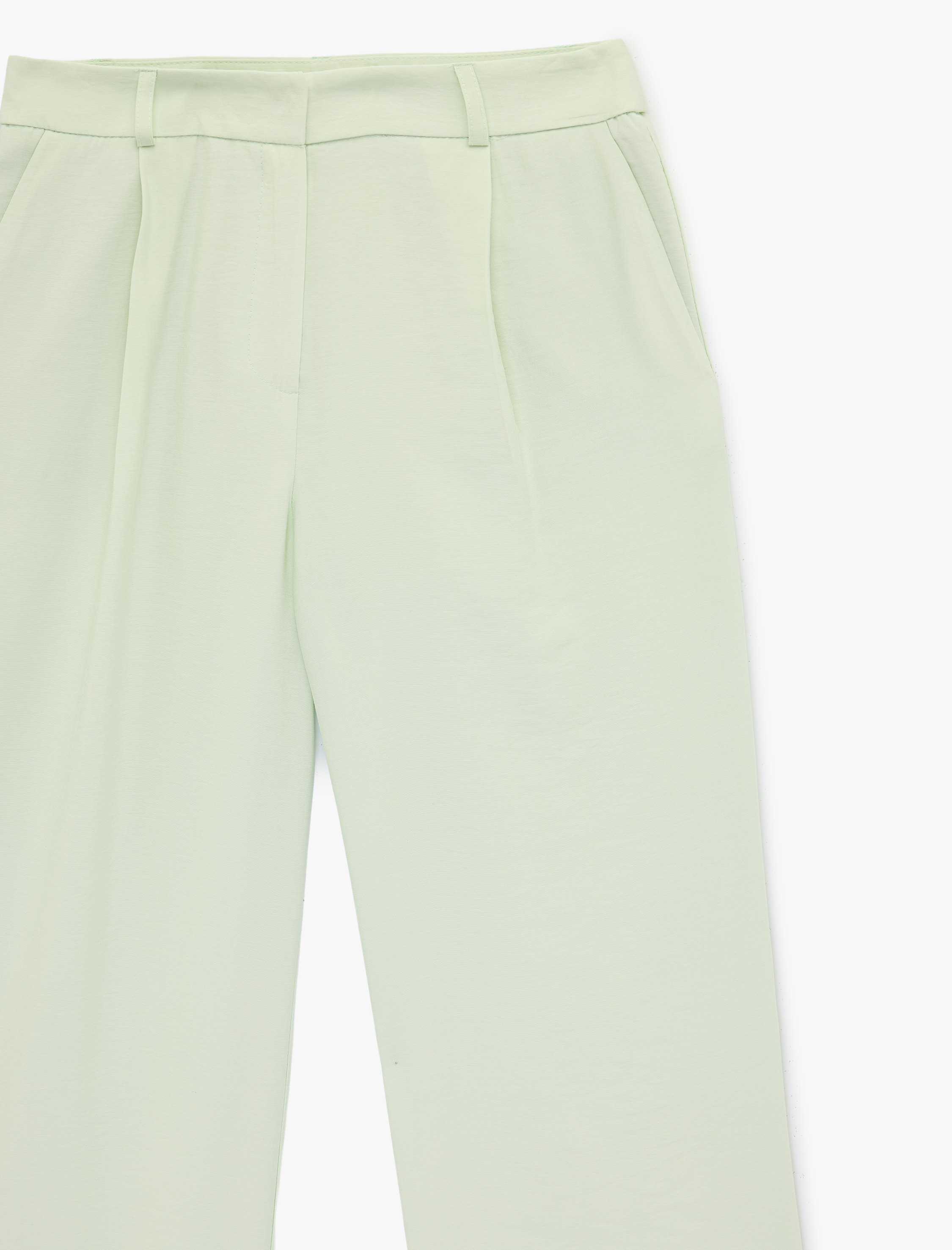   Pile Detaylı Cepli Yüksek Bel Geniş Paça Palazzo Pantolon