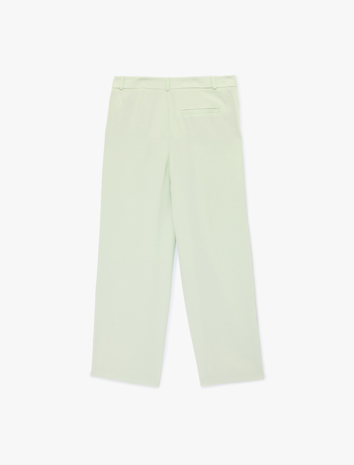  Pile Detaylı Cepli Yüksek Bel Geniş Paça Palazzo Pantolon