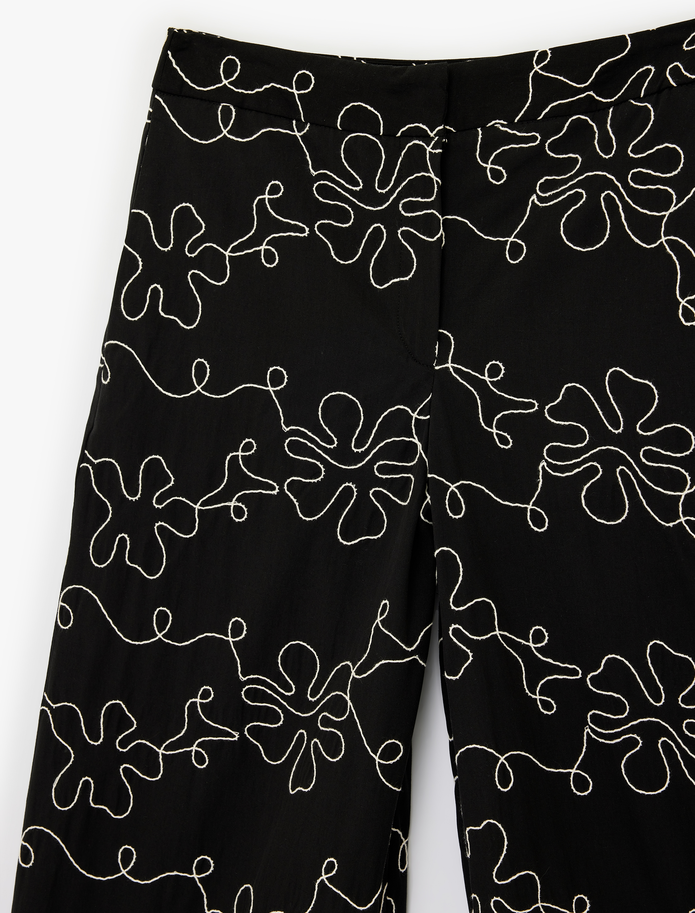   Pamuklu Cepli Yüksek Bel Geniş Paça Çiçekli Poplin Pantolon