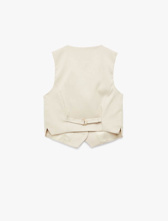  Düğmeli Viskon Karışımlı Kolsuz V Yaka Yelek