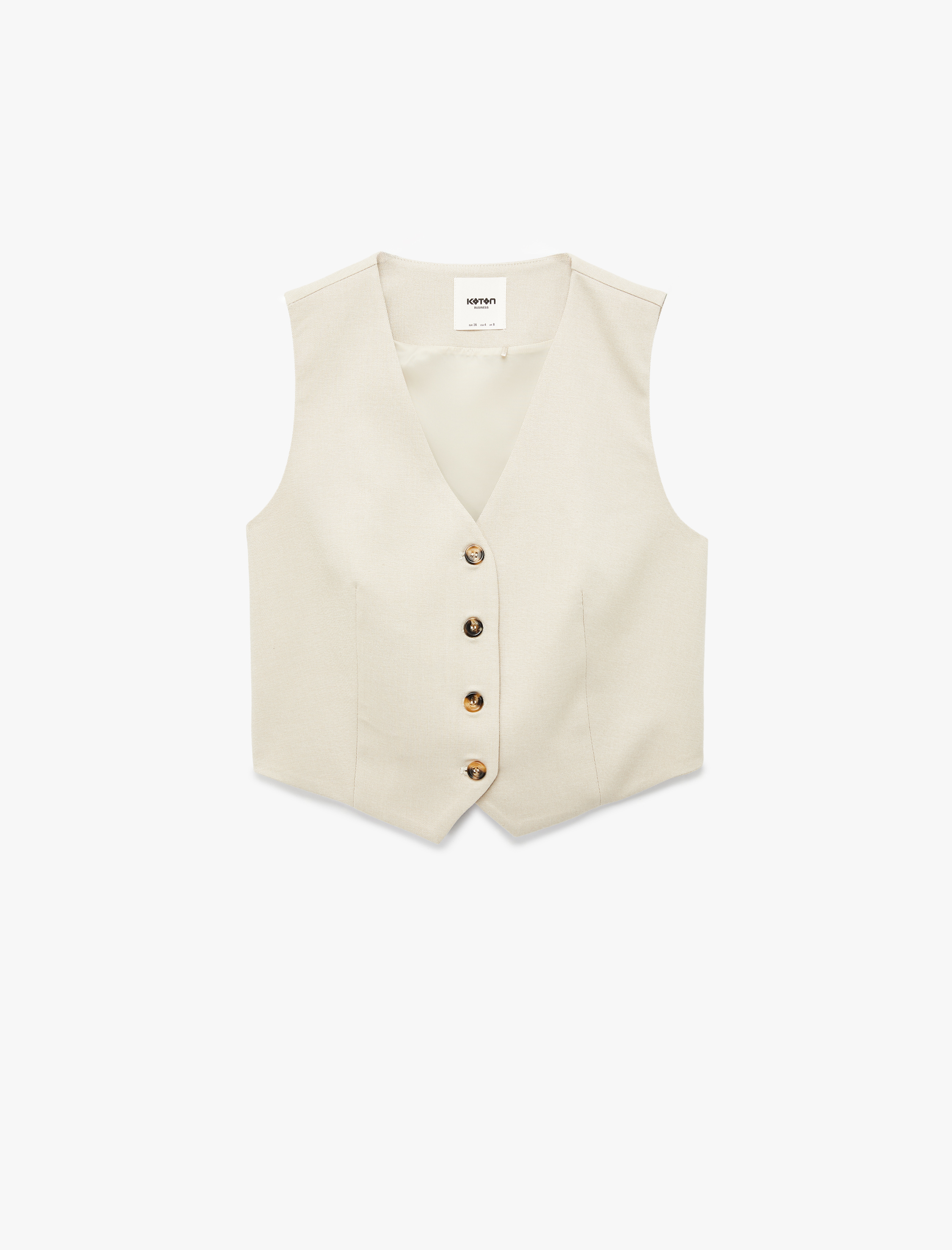   Düğmeli Viskon Karışımlı Kolsuz V Yaka Yelek