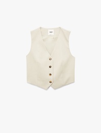 Düğmeli Viskon Karışımlı Kolsuz V Yaka Yelek