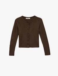 Düğmeli Uzun Kollu Bisiklet Yaka Slim Fit Hırka