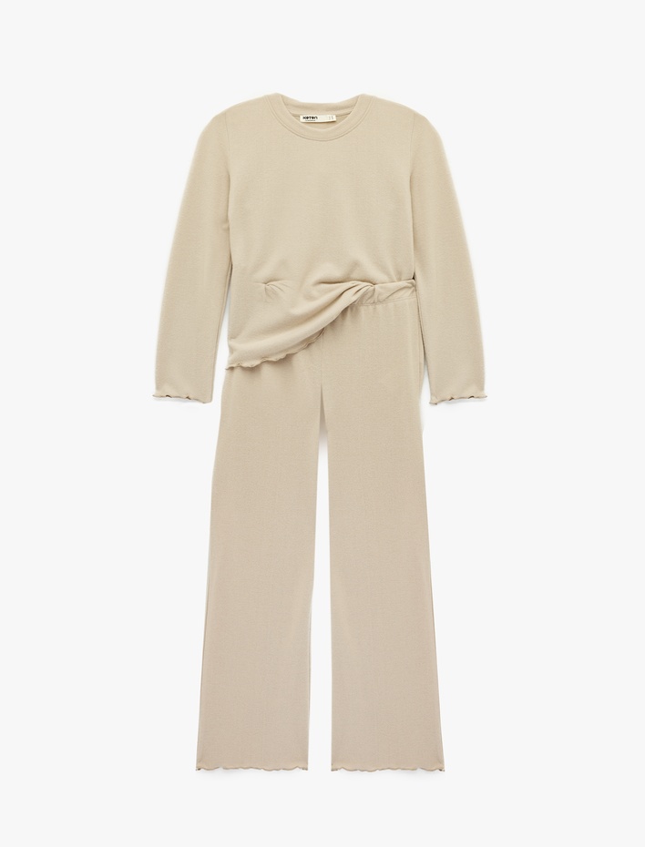  Uzun Kollu Viskon Karışımlı Örme Slim Fit Pijama Takımı - 2'li Set