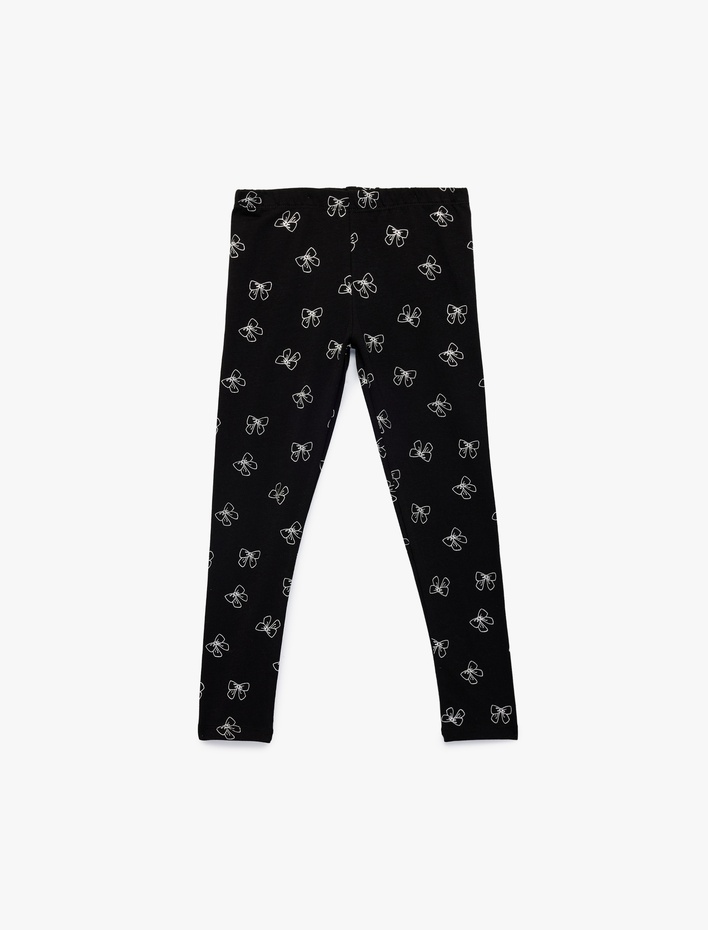 Kız Çocuk Pamuklu Dar Kalıp Kurdele Baskılı Tayt