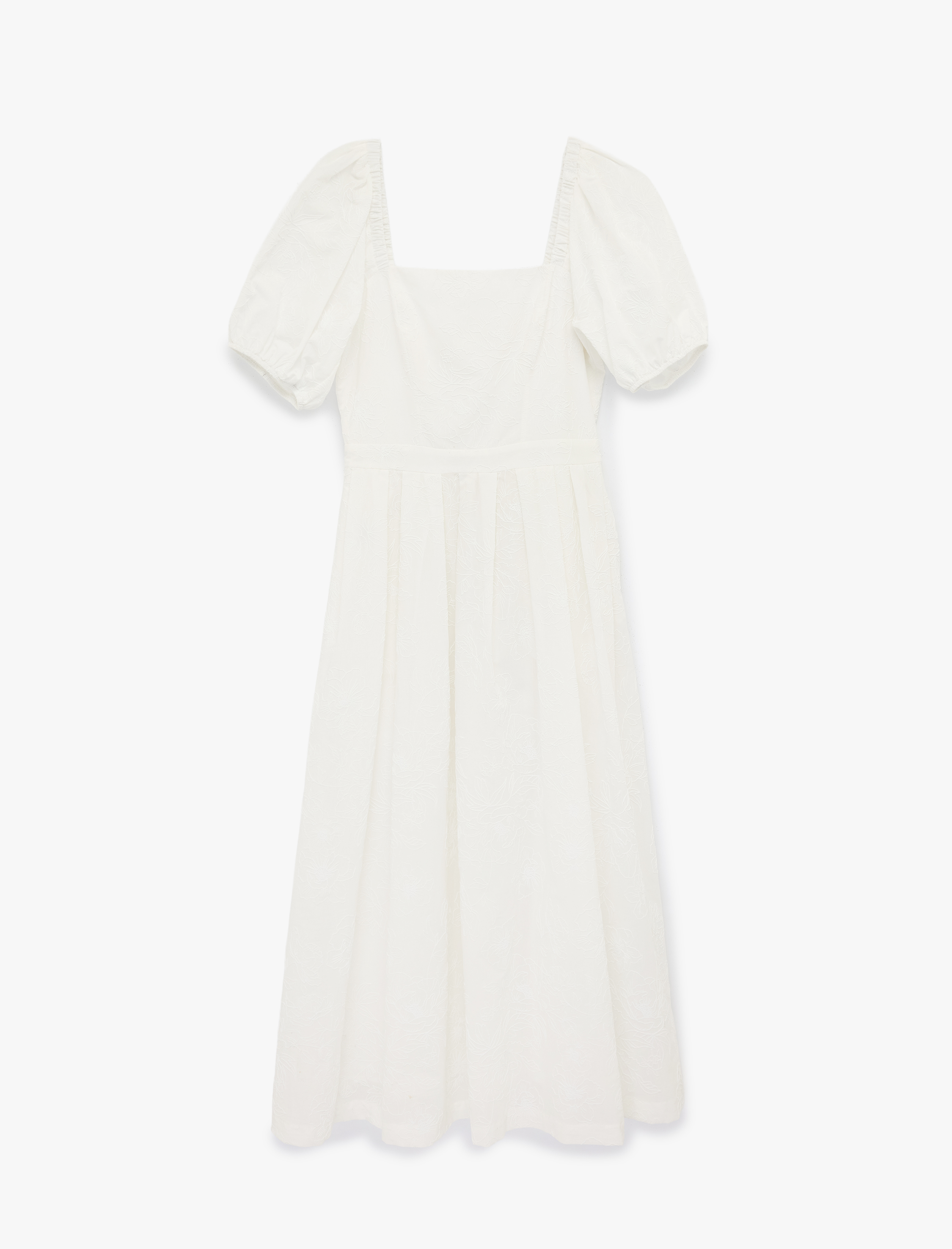   Pamuklu Kare Yaka Kısa Balon Kollu Midi Elbise