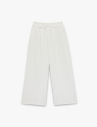 Krep Kumaş Cepli Yüksek Bel Geniş Paça Palazzo Pantolon