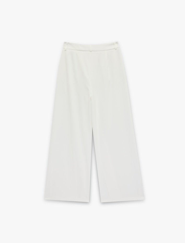  Krep Kumaş Cepli Yüksek Bel Geniş Paça Palazzo Pantolon