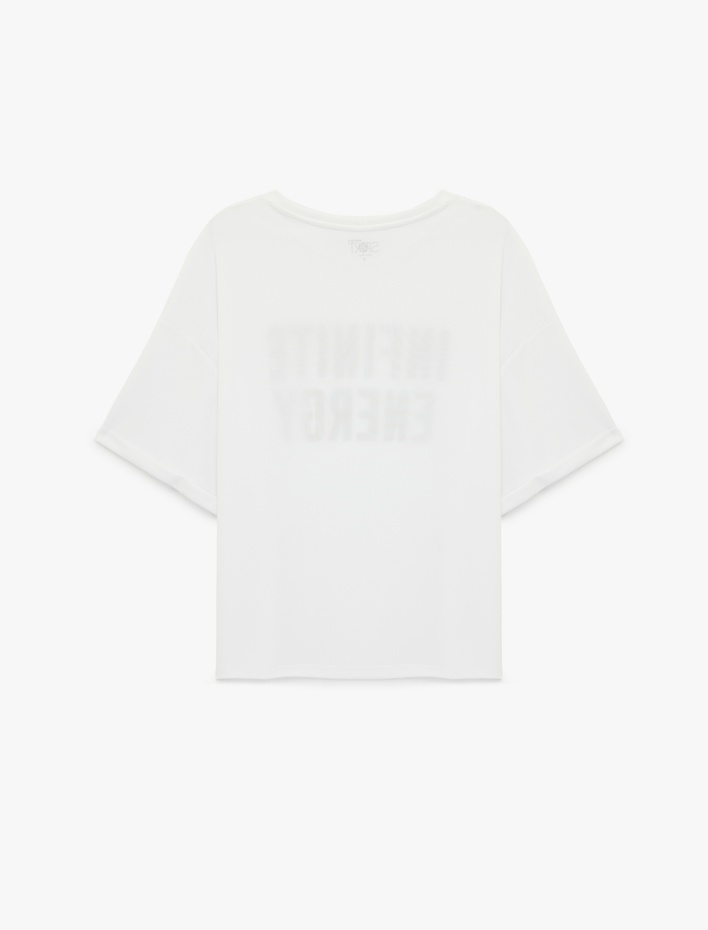  Yarım Kollu Bisiklet Yaka Baskılı Oversize Spor Tişört