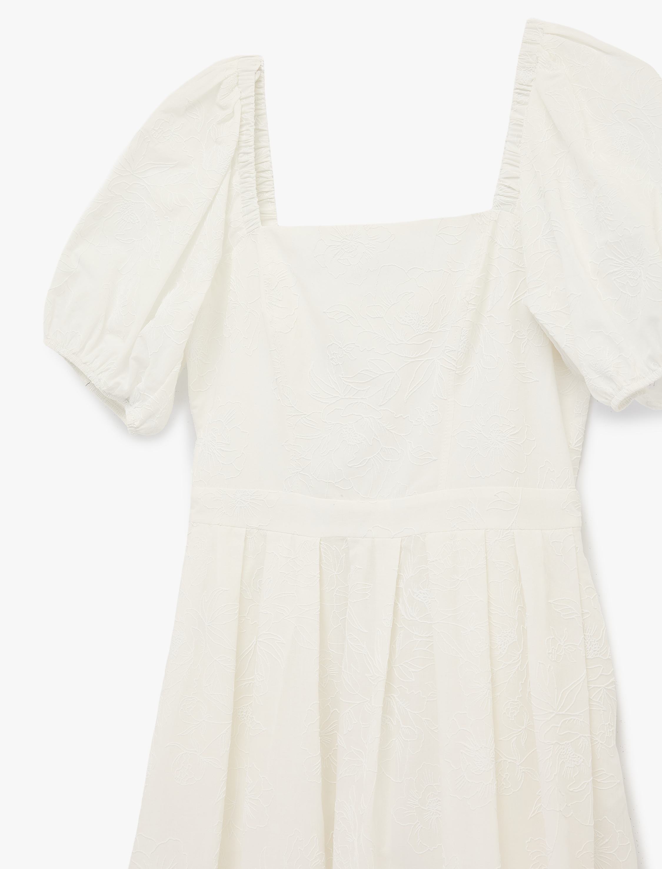   Pamuklu Kare Yaka Kısa Balon Kollu Midi Elbise