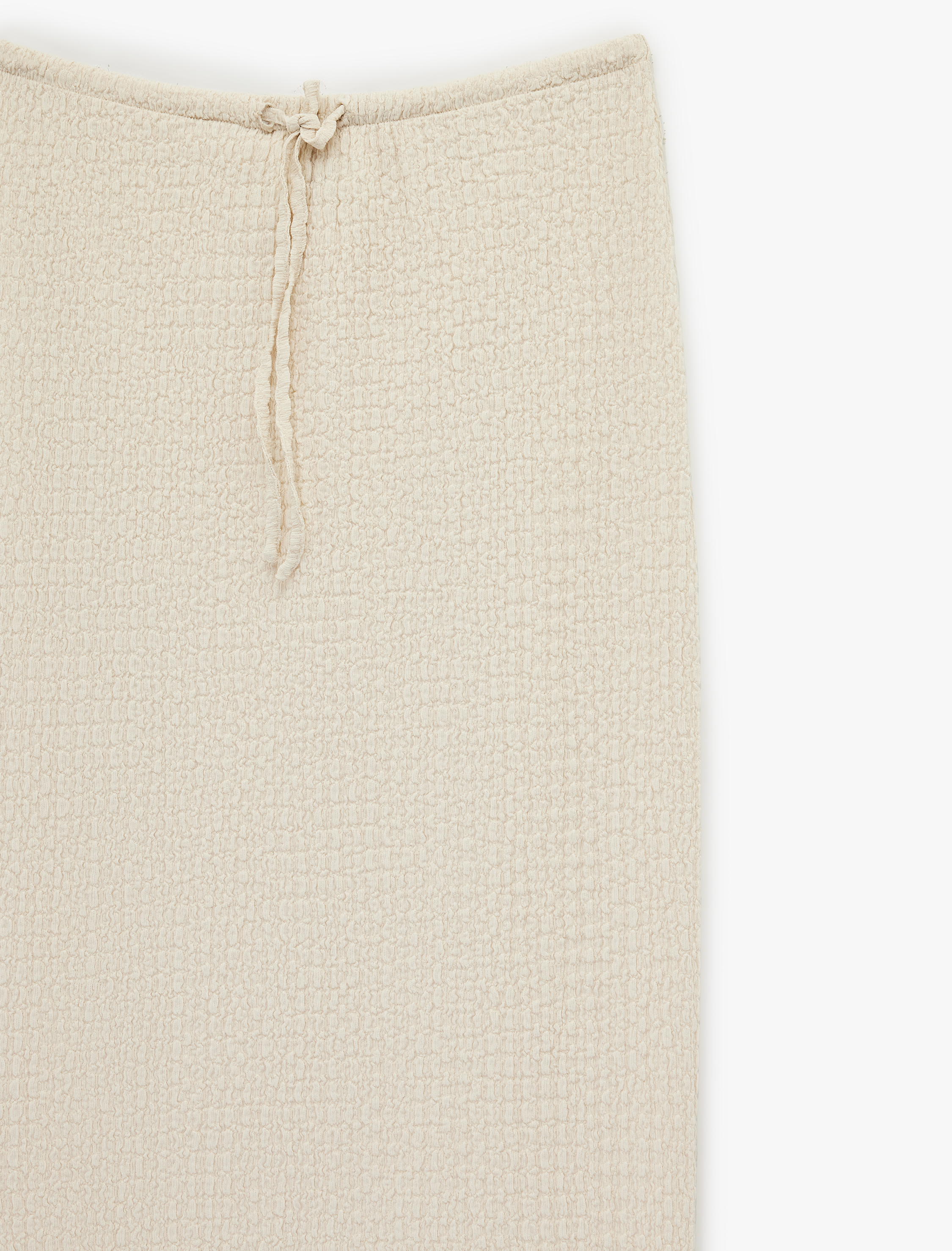   Bürümcük Kumaş Beli Bağlama Detaylı Slim Fit Dokulu Kalem Etek