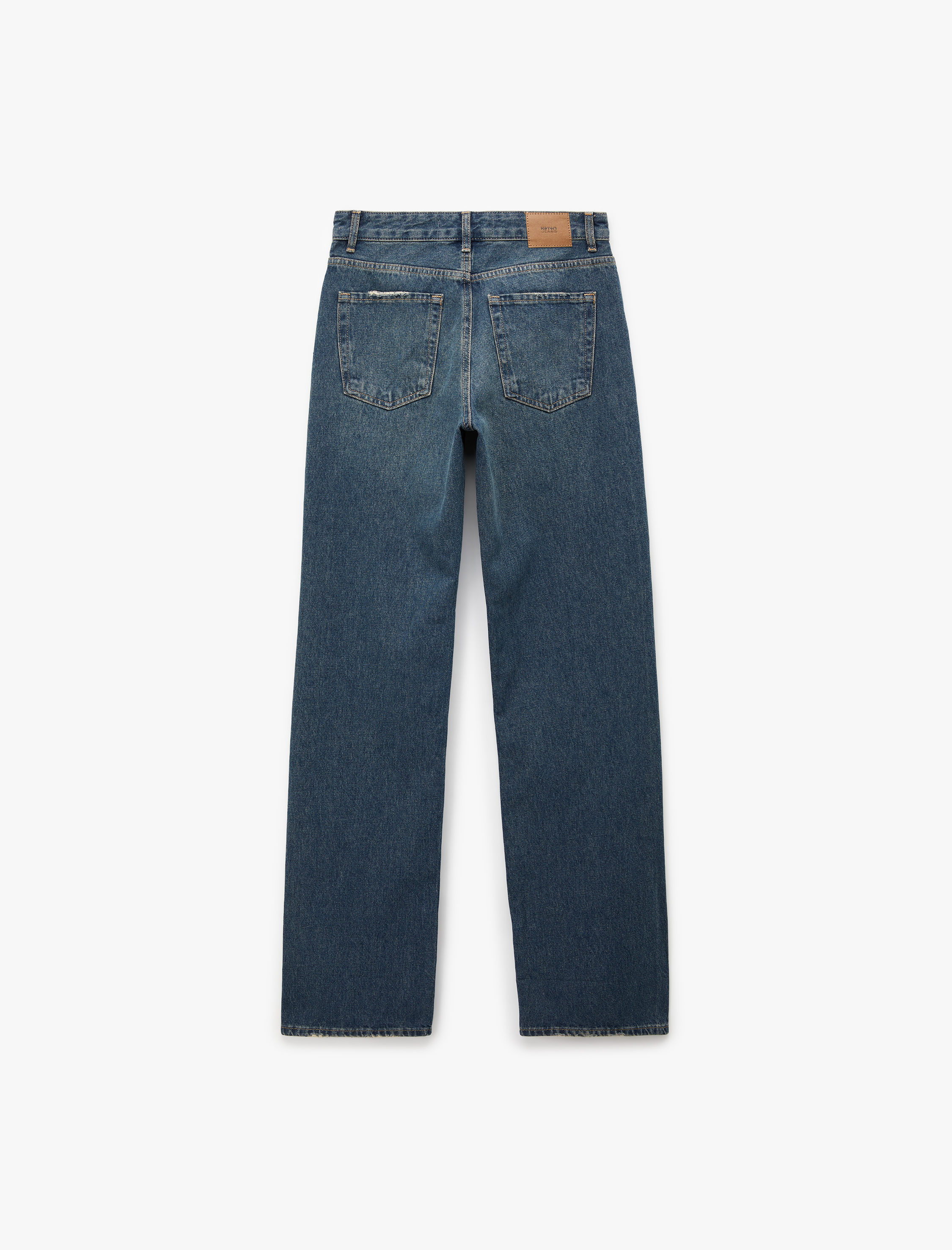   Normal Bel Straight Fit Pamuklu Duble Paça Denim Pantolon - Straight Fit Jean