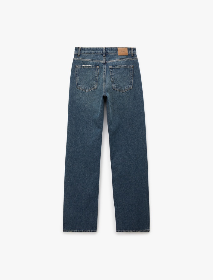  Normal Bel Straight Fit Pamuklu Duble Paça Denim Pantolon - Straight Fit Jean