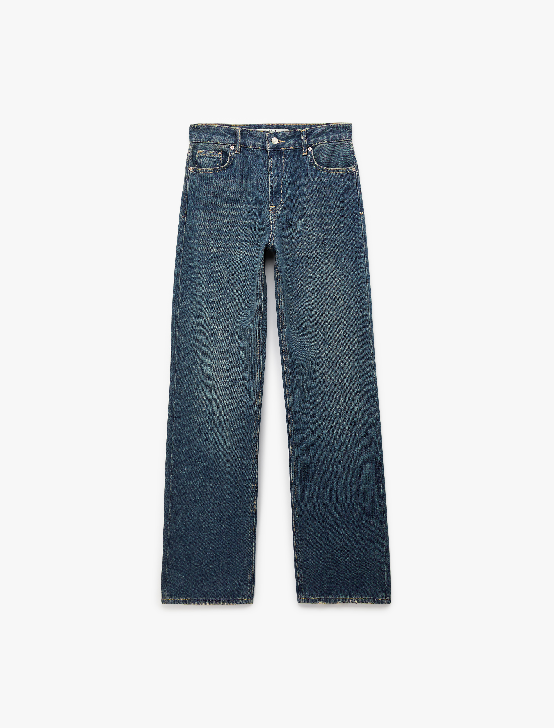   Normal Bel Straight Fit Pamuklu Duble Paça Denim Pantolon - Straight Fit Jean