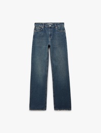 Normal Bel Straight Fit Pamuklu Duble Paça Denim Pantolon - Straight Fit Jean