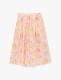 Pamuklu Pileli Çan Kesim Midi Çiçekli Etek