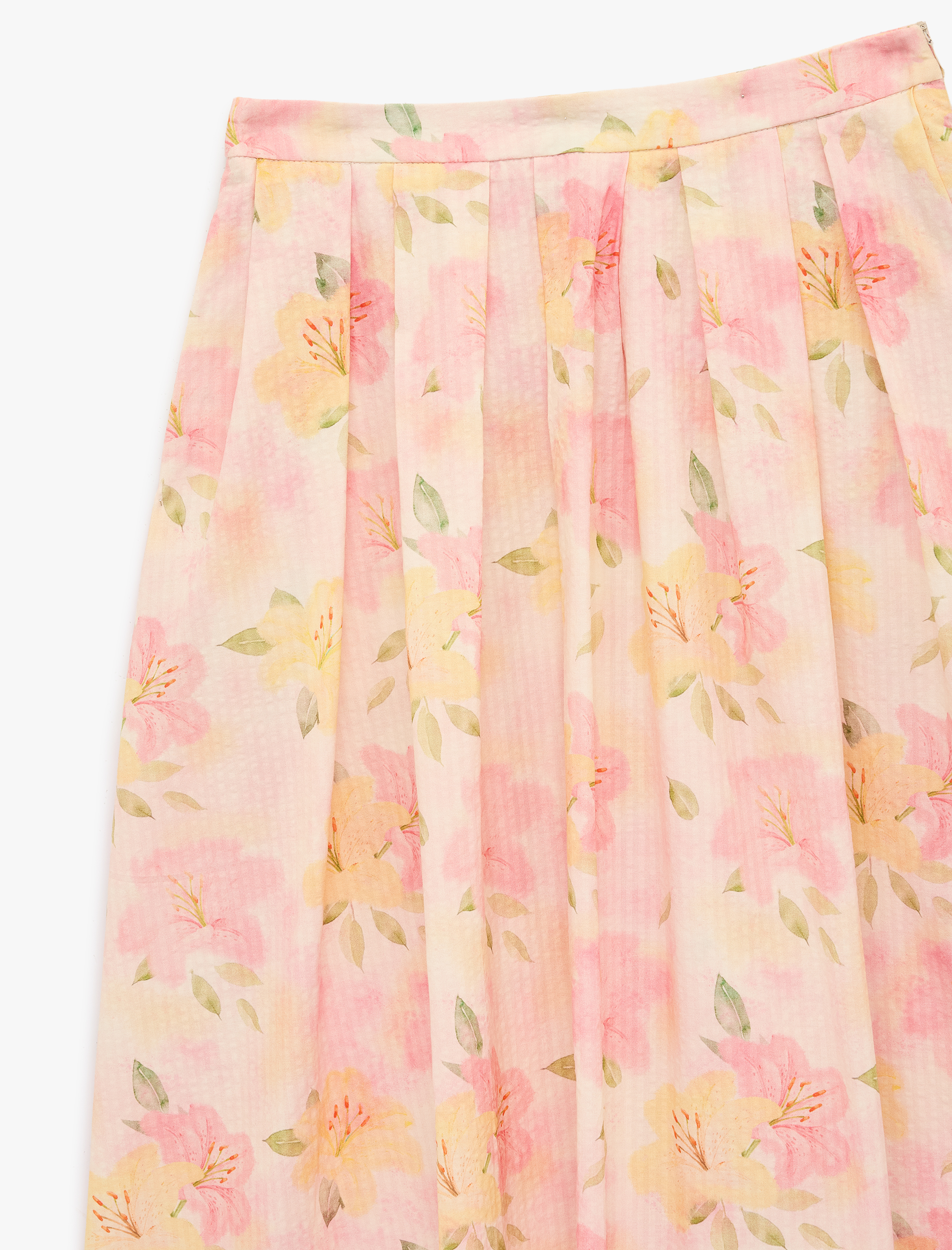   Pamuklu Pileli Çan Kesim Midi Çiçekli Etek