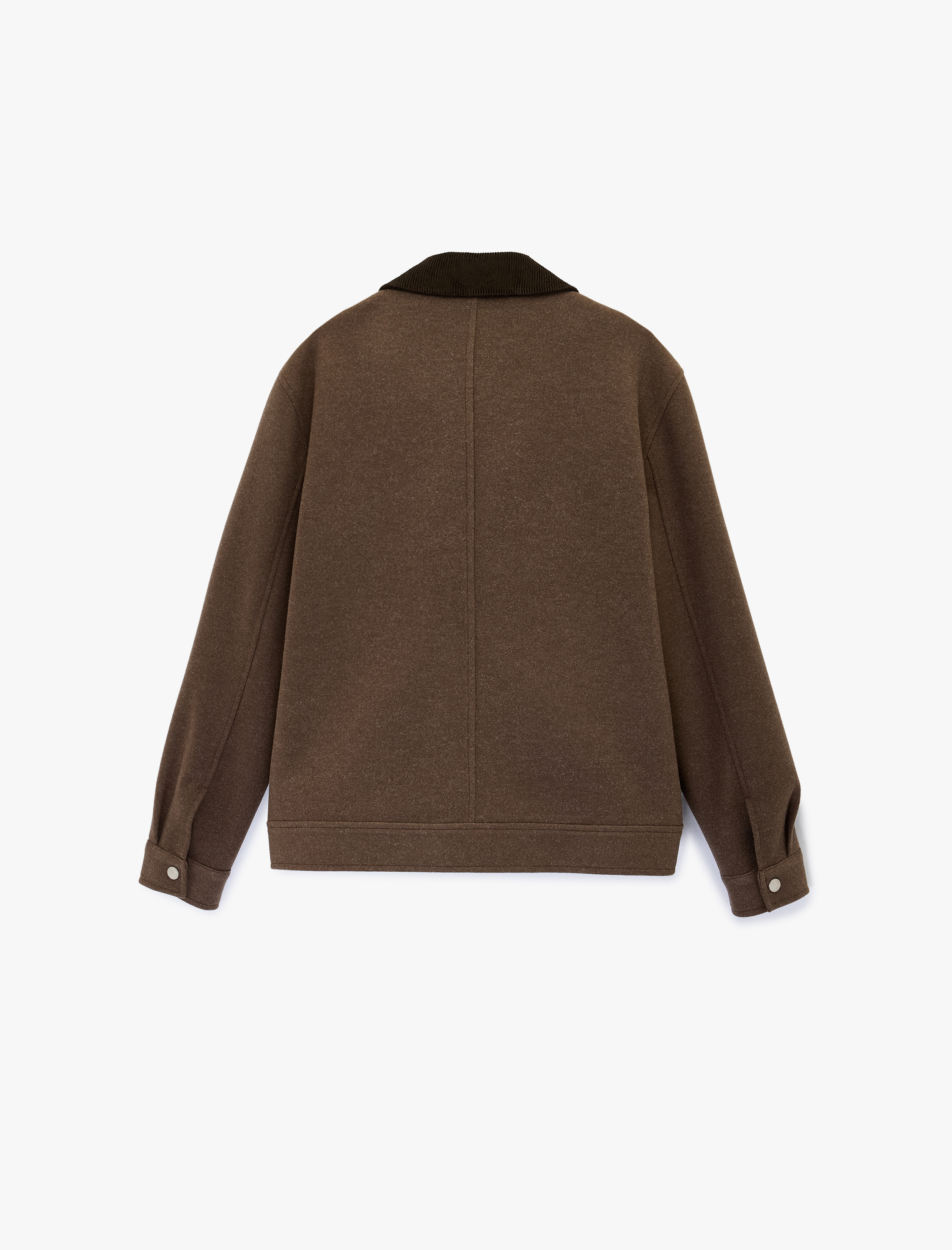   Regular Fit Uzun Kollu Cepli Fitilli Yaka Detaylı Fermuarlı Kaşe Ceket