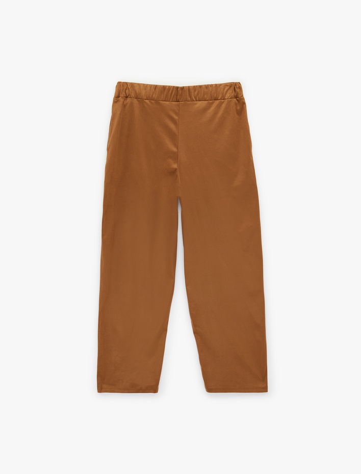  Slim Fit Süet Görünümlü Kemer Detaylı Pantolon