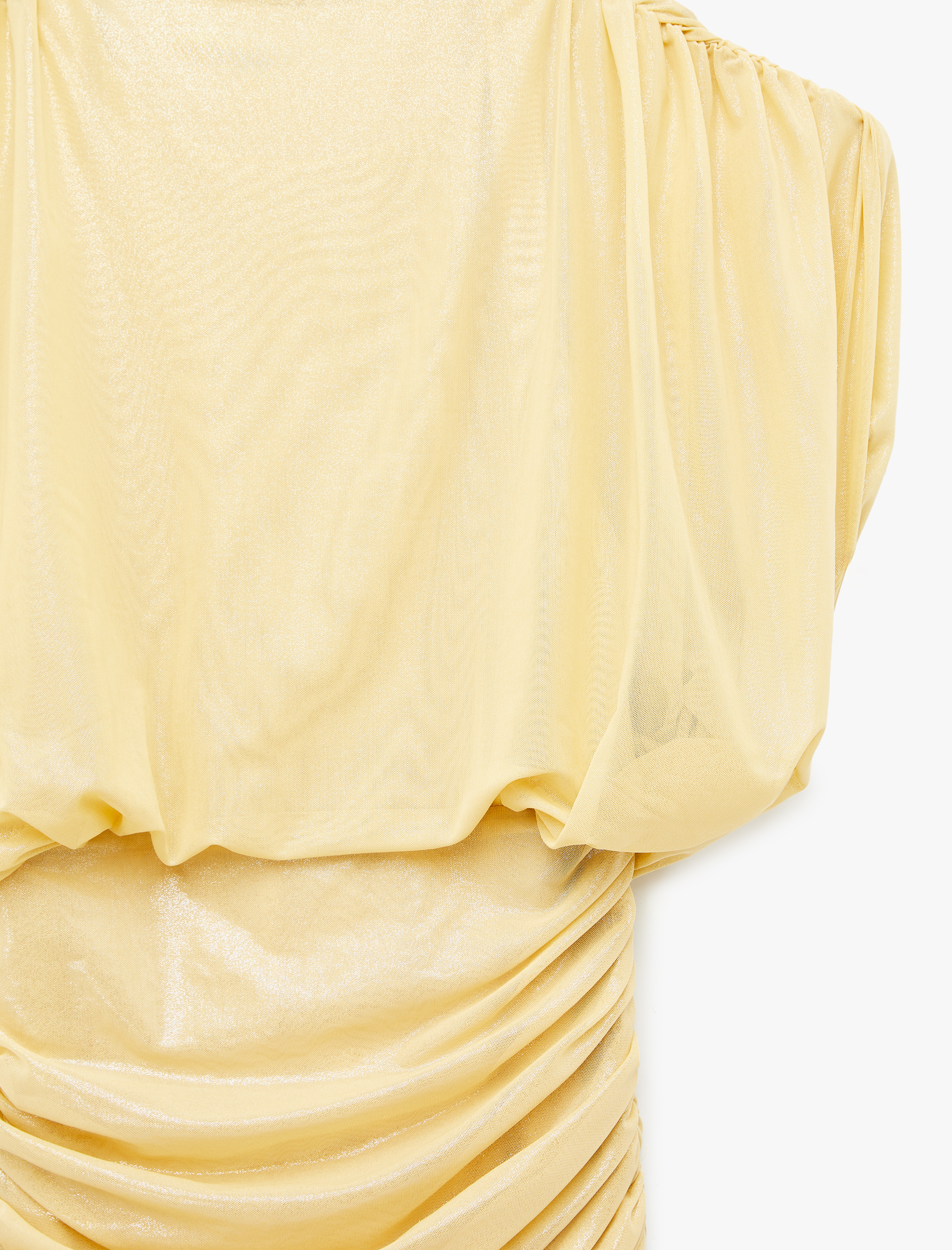   Slim Fit Kısa Kollu Dik Yaka Drapeli Simli Uzun Abiye Elbise