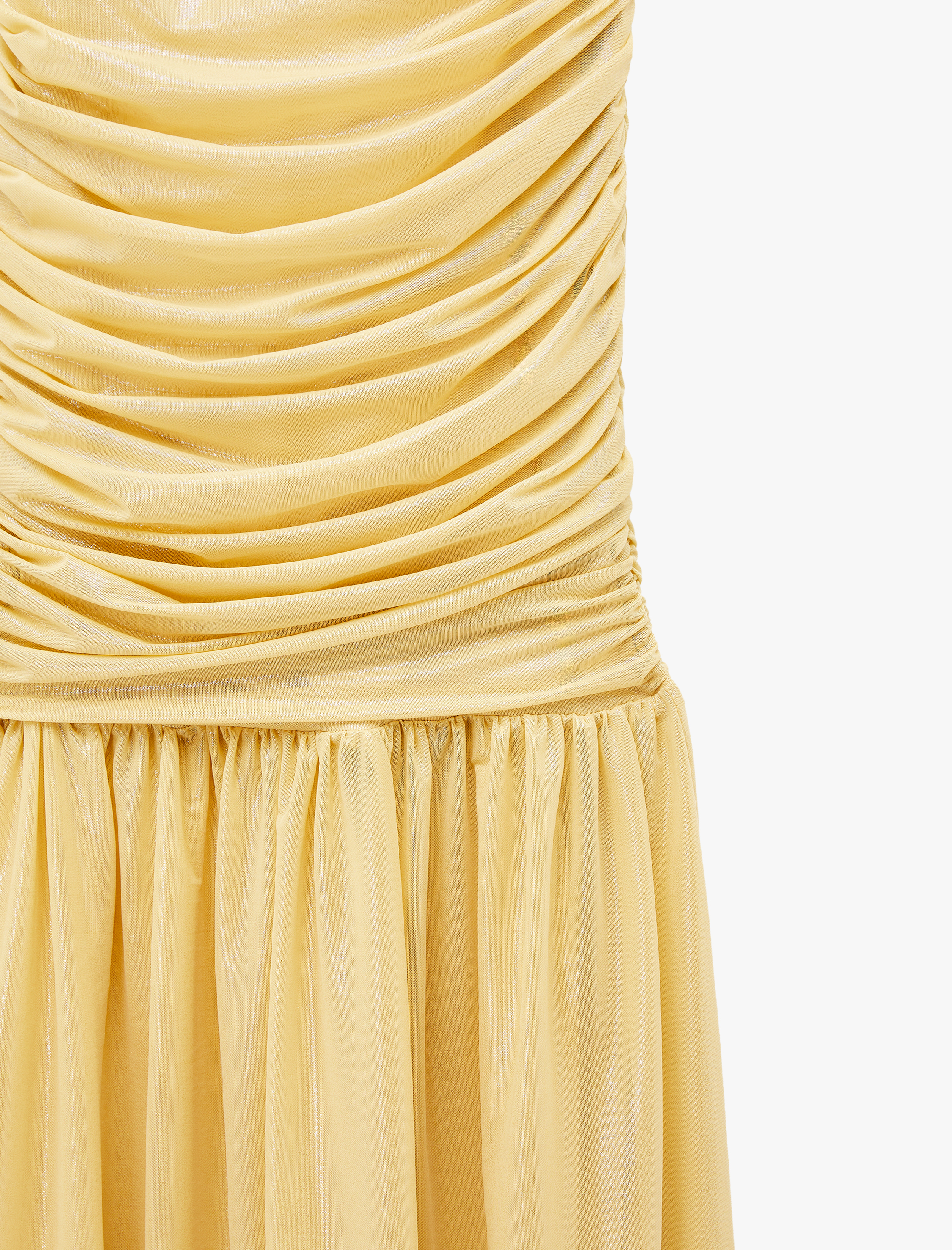   Slim Fit Kısa Kollu Dik Yaka Drapeli Simli Uzun Abiye Elbise