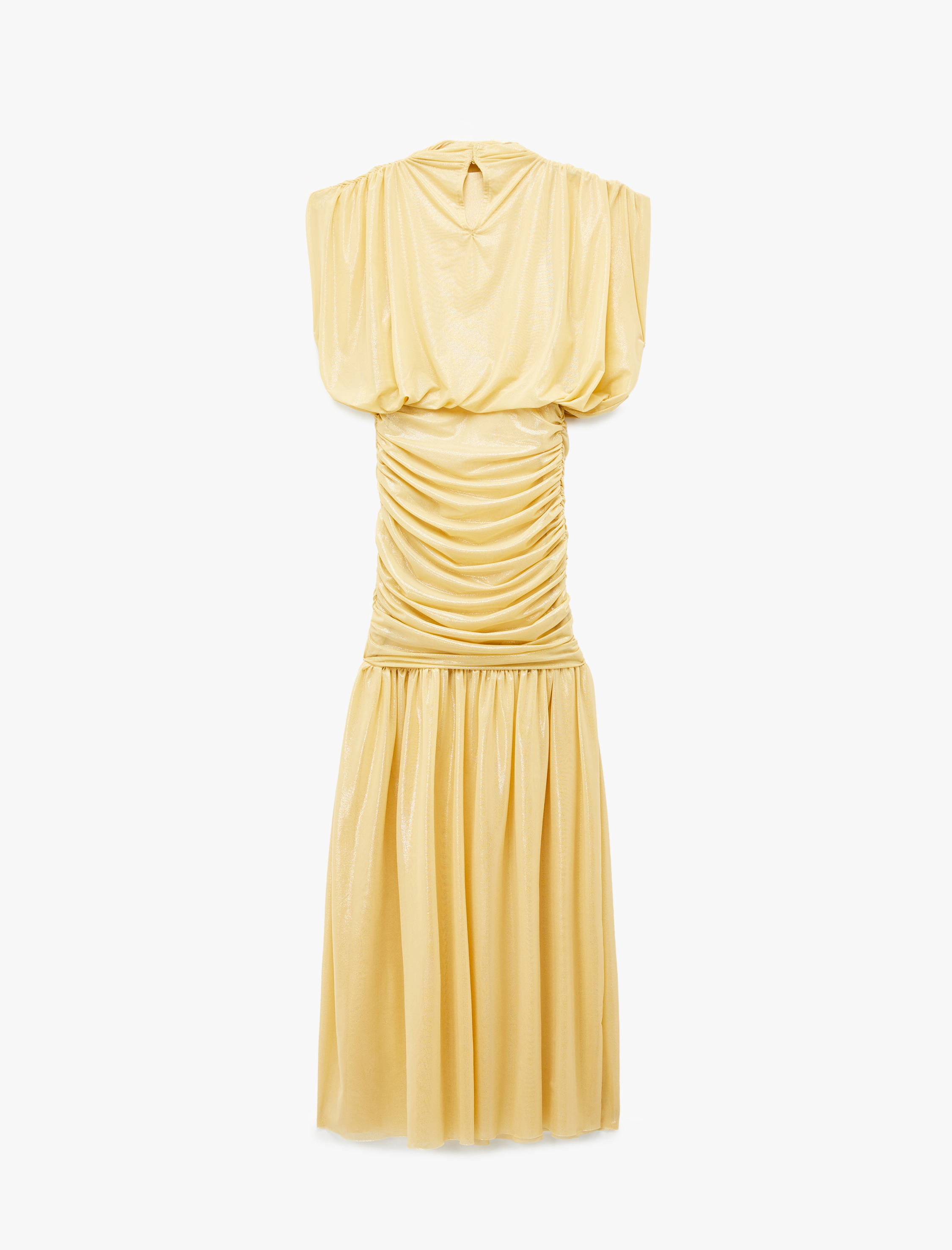   Slim Fit Kısa Kollu Dik Yaka Drapeli Simli Uzun Abiye Elbise