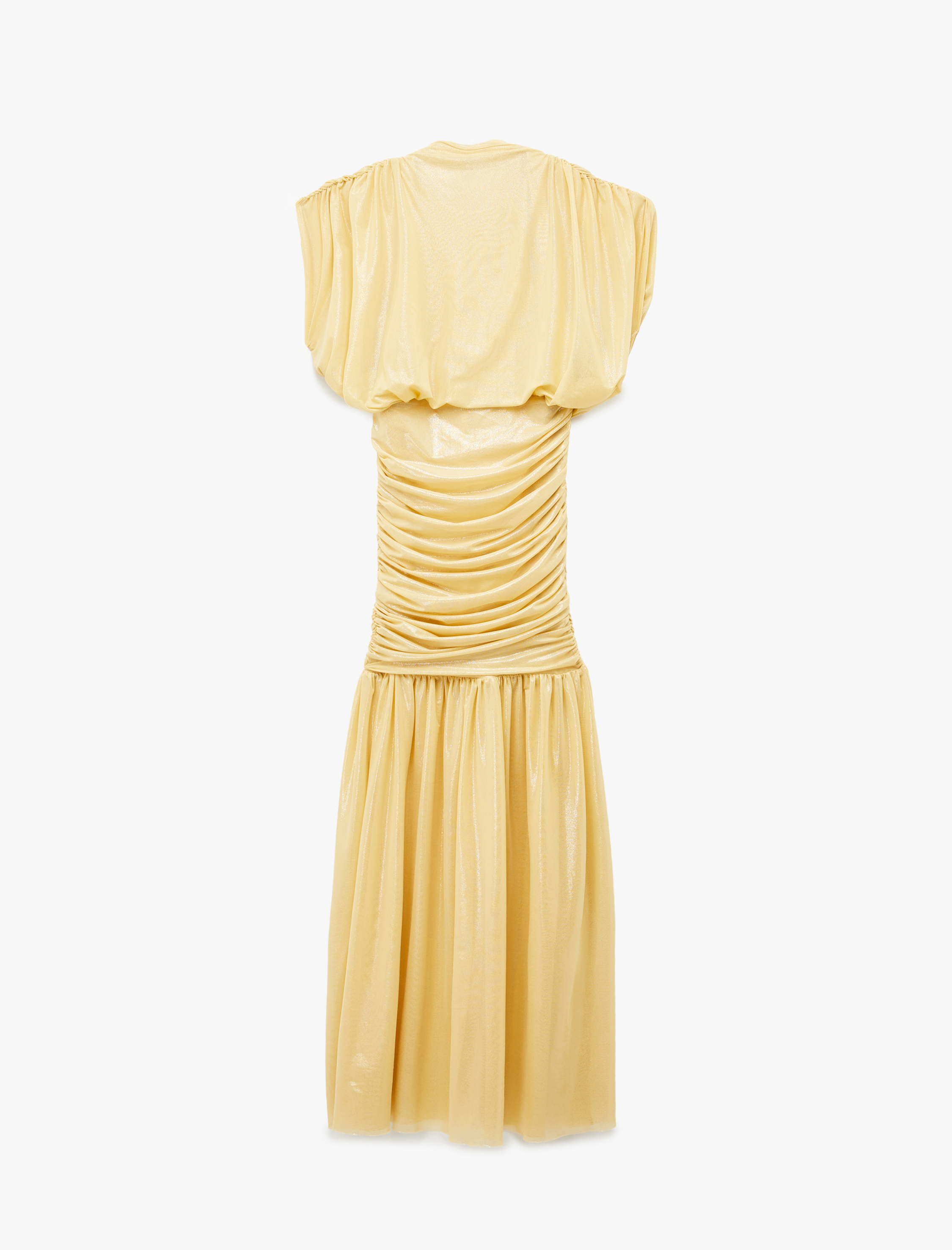   Slim Fit Kısa Kollu Dik Yaka Drapeli Simli Uzun Abiye Elbise