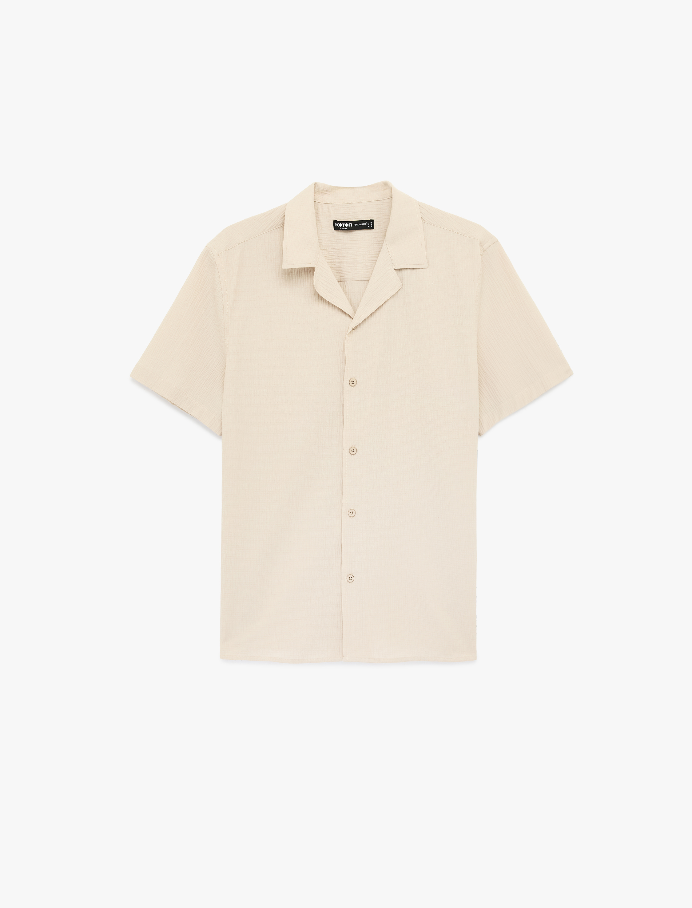   Regular Fit Dokulu Düğmeli Kısa Kollu Apaş Yaka Gömlek