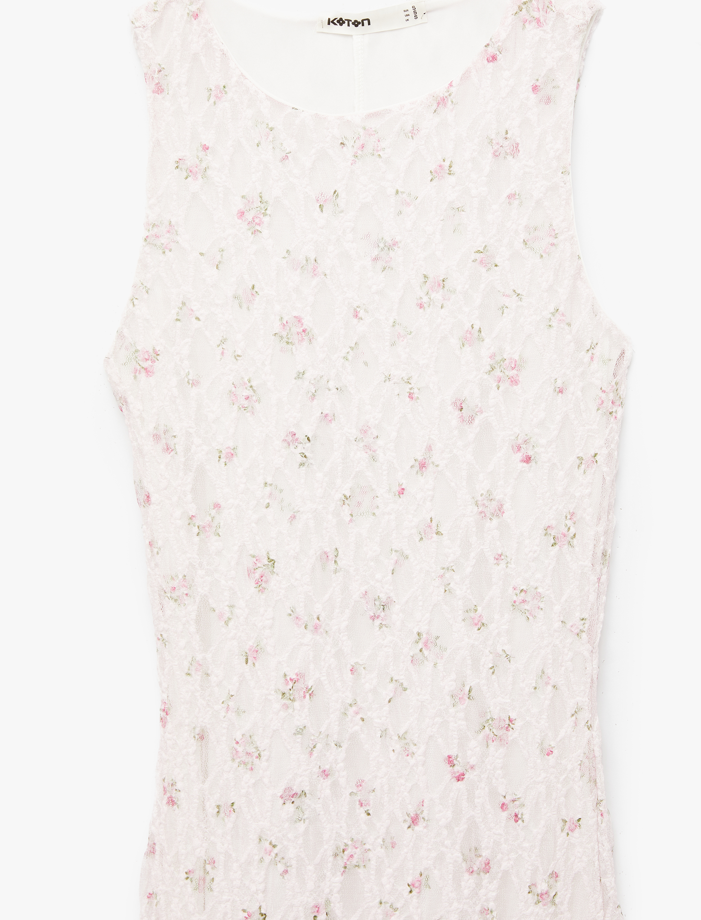   Kolsuz Bisiklet Yaka Midi Çiçekli Dantel Elbise