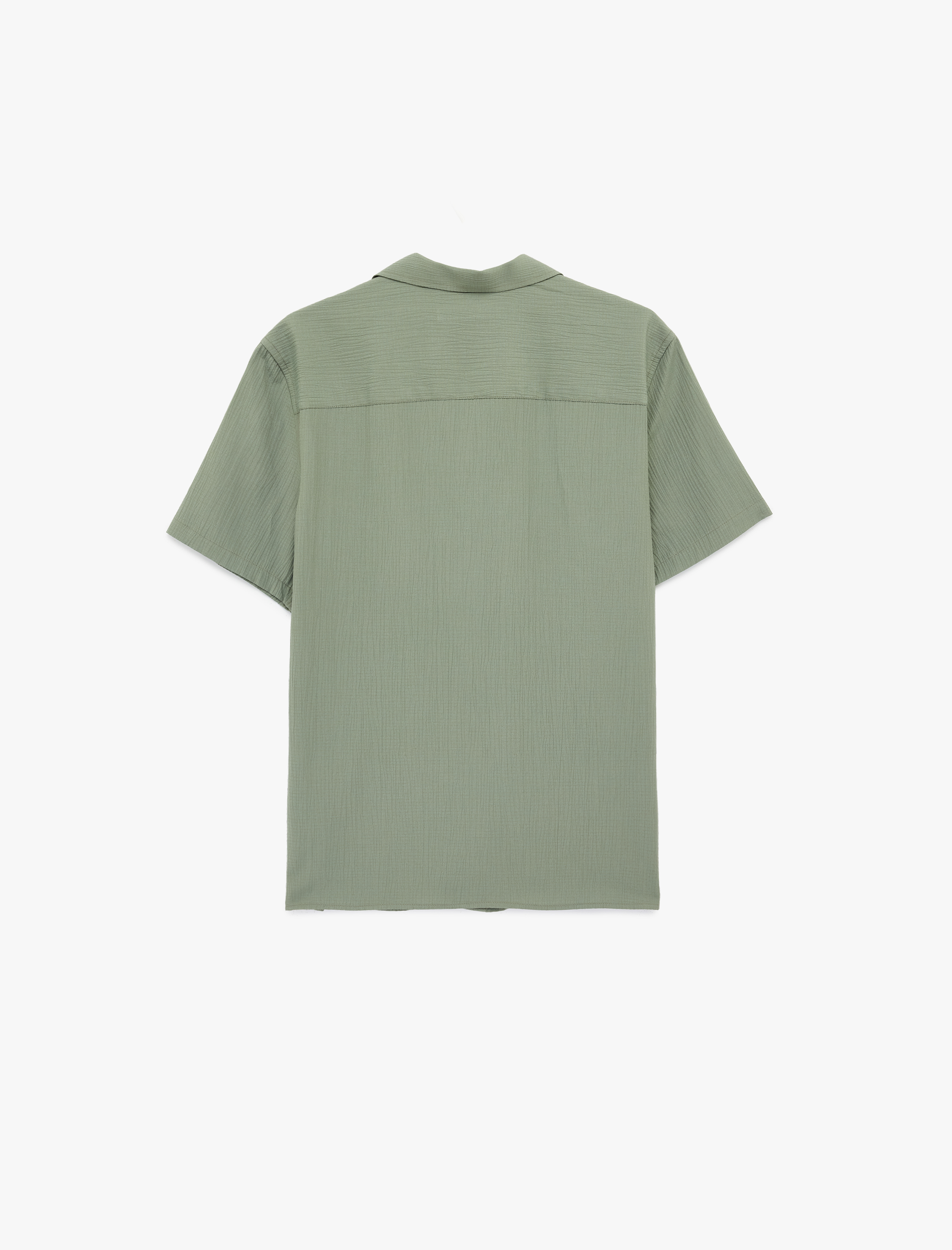   Regular Fit Dokulu Düğmeli Kısa Kollu Apaş Yaka Gömlek