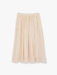 Viskon Kumaş Çiçek İşleme Detaylı Kloş Midi Etek