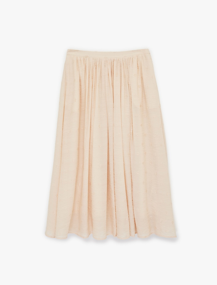  Viskon Kumaş Çiçek İşleme Detaylı Kloş Midi Etek