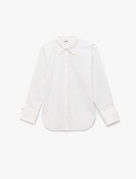 Rahat Kalıp Uzun Kollu Kol Düğmesi Detaylı Poplin Gömlek