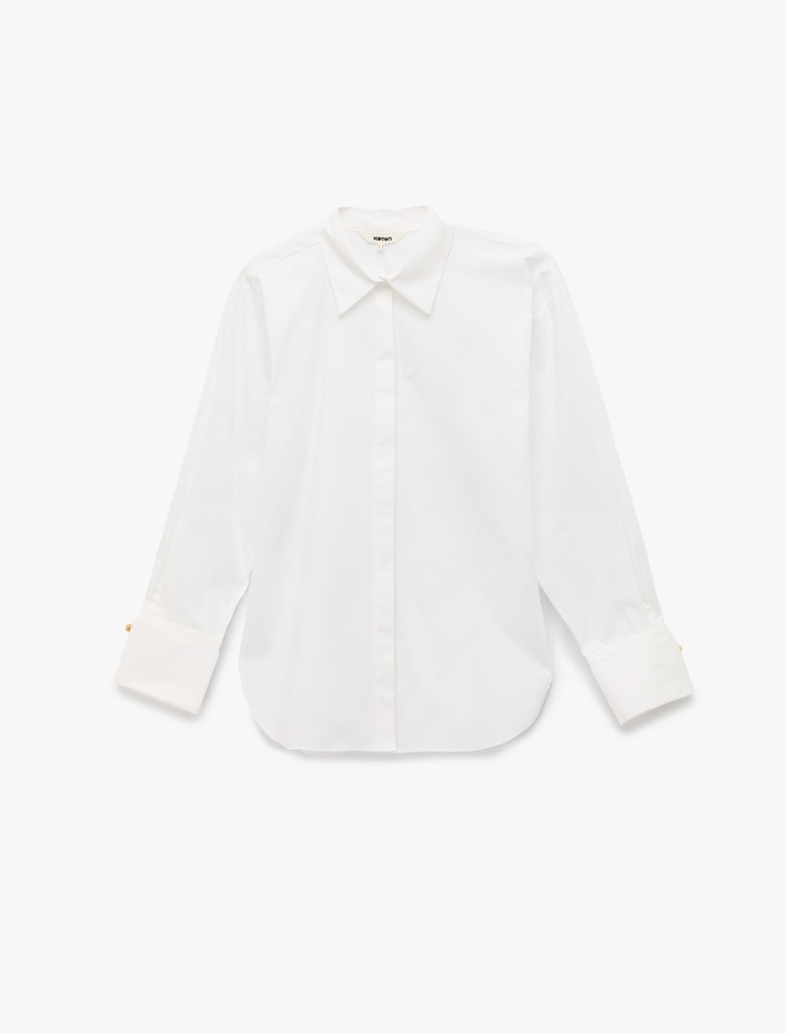  Rahat Kalıp Uzun Kollu Kol Düğmesi Detaylı Poplin Gömlek